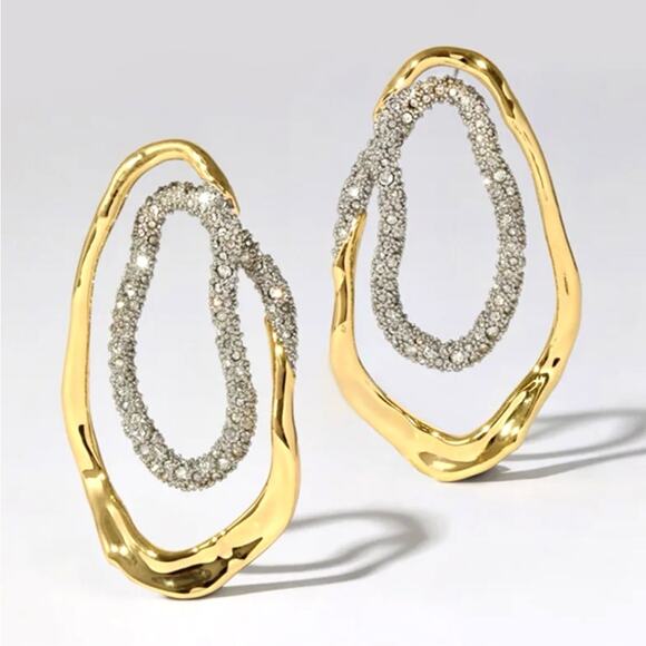 NEW Earrings Crystal Double Loop Hoop Gold Alexis Bittar Solanales STYLE AU24 - Picture 1 of 7